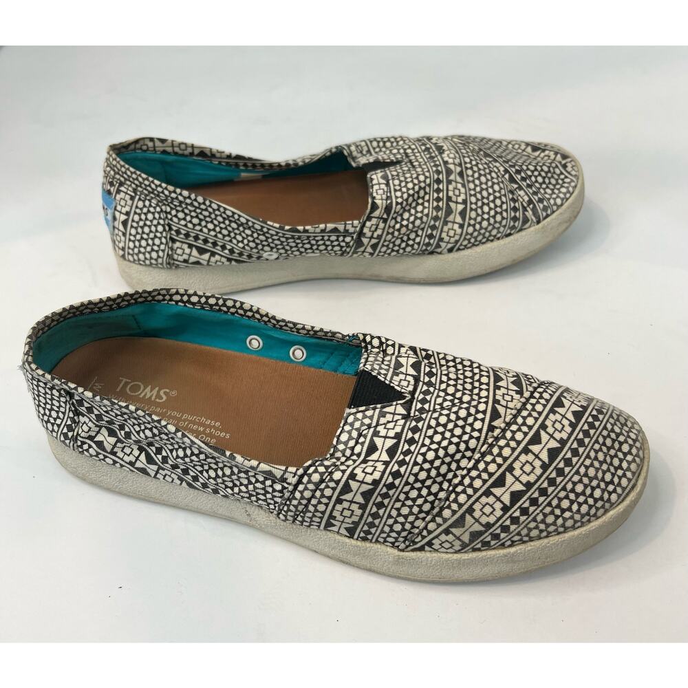 Toms Alpargata Slip On Shoes Women 8 Black White Excellent Aztec Canvas